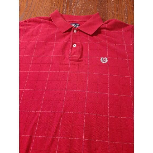 Large Chaps Red White Black Short Sleeve Cotton Collared Polo Shirt 2 Button - Picture 2 of 3